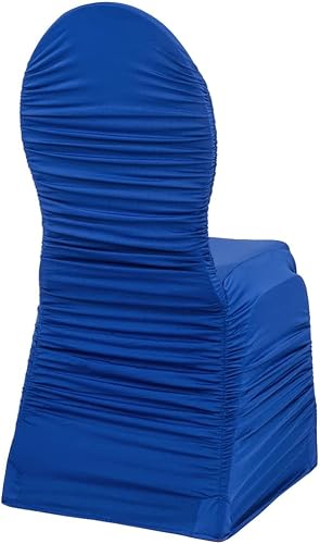Miniatura 5 de Ruched moda Spandex banquete cubierta de la silla se adapta a redonda banquete o corona parte superior banqueteblanco, 1Pk