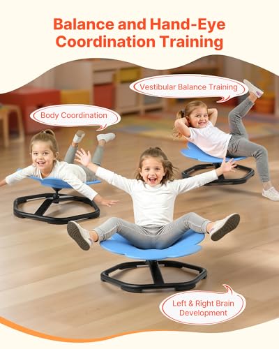 Image of VEVOR Kids Swivel Chair, 220 lbs Capacity, Flower Shape Sensory Spinning Chair, Autistic Kids Sensory Toy Seat with Non-Slip Metal Base, Toddler Sit & Spin Seat for Coordination Balance Focus, Blue