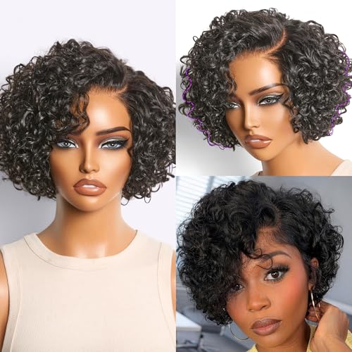 LUVME HAIR 6 Curly Glueless Wigs Human Hair Pre Cut Plucked Undetectable HD Lace Wig Ready to Go Lace Bob Wig Short Curly Water Wave
