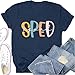 Potia Teacher Shirts Women Special Education Teacher Squad Shirt Casual SPED Mental Health Print Tops Blue