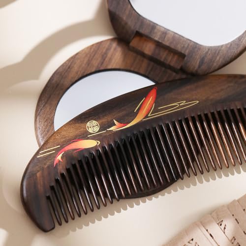 Peine de madera Tan Mujiang Premium set con espejo miniatura 5