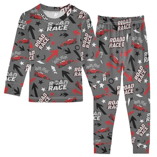 Pajama Sets Long Sleeve Road Race Car Pattern Soft Comfy Sleepwear 2 Piece PJS 3-8T