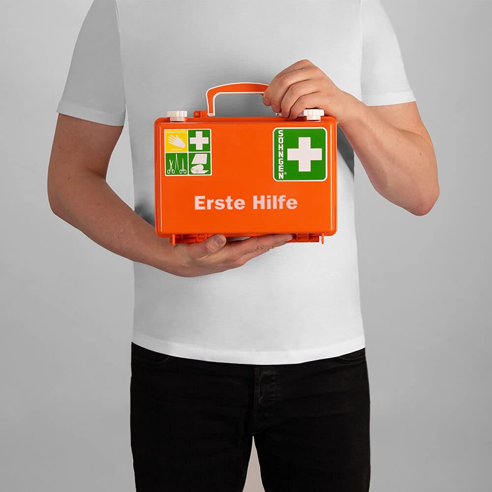 SÖHNGEN BIGPACK 4 x Erste-Hilfe-Koffer QUICK + Wandhalterung, orange, DIN 13157 aus Kunststoff, Art.-Nr. 301125 | Verbandskasten | Notfallkoffer | Erste Hilfe Kasten