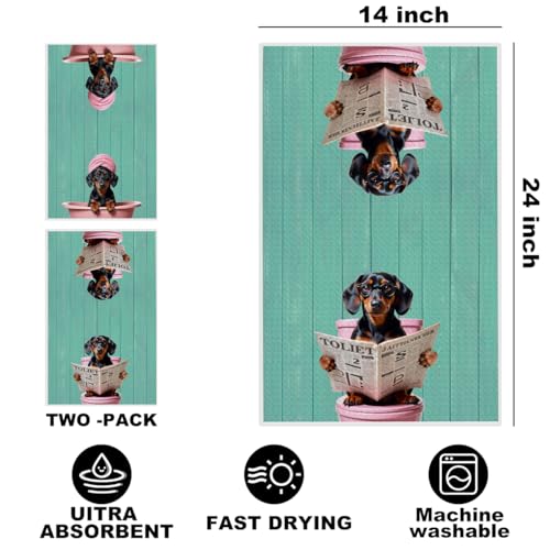 Image of 2 Pcs Dachshund Hand Towels for Bathroom 24x14 Inch, Dachshund Gifts Reusable Dish Towels for Washroom Bathroom Decor, Waffle Weave Hand Cloth Tea Towel, Weiner Dog Gifts for Women Mom Friend