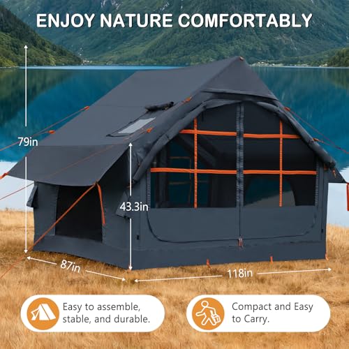 Image of Inflatable Tents for Camping,Easy Blow Up Tent with Hand Pump,4 Seasons Waterproof Air Inflatable Camping Tent House for Family Weekend Camping