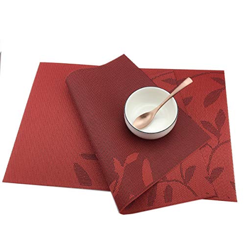 Gugrida Place Mats Pvc Set Of 6, Table Placemats Set Of 6 Pvc Table Mats Natural Color (6 Pcs, Red Leaves) #TOP3