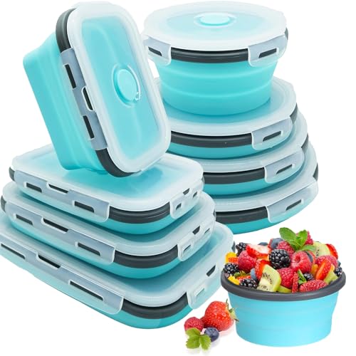 8-Collapsible-Food-Storage-Containers-With-Lids-Rv-Collapsible-Bowls-Silicone-Food-Storage-Containers-Camping-Food-Containers-Silicone-Containers-Collapsible-Containers-for-Food-Camping-Travel