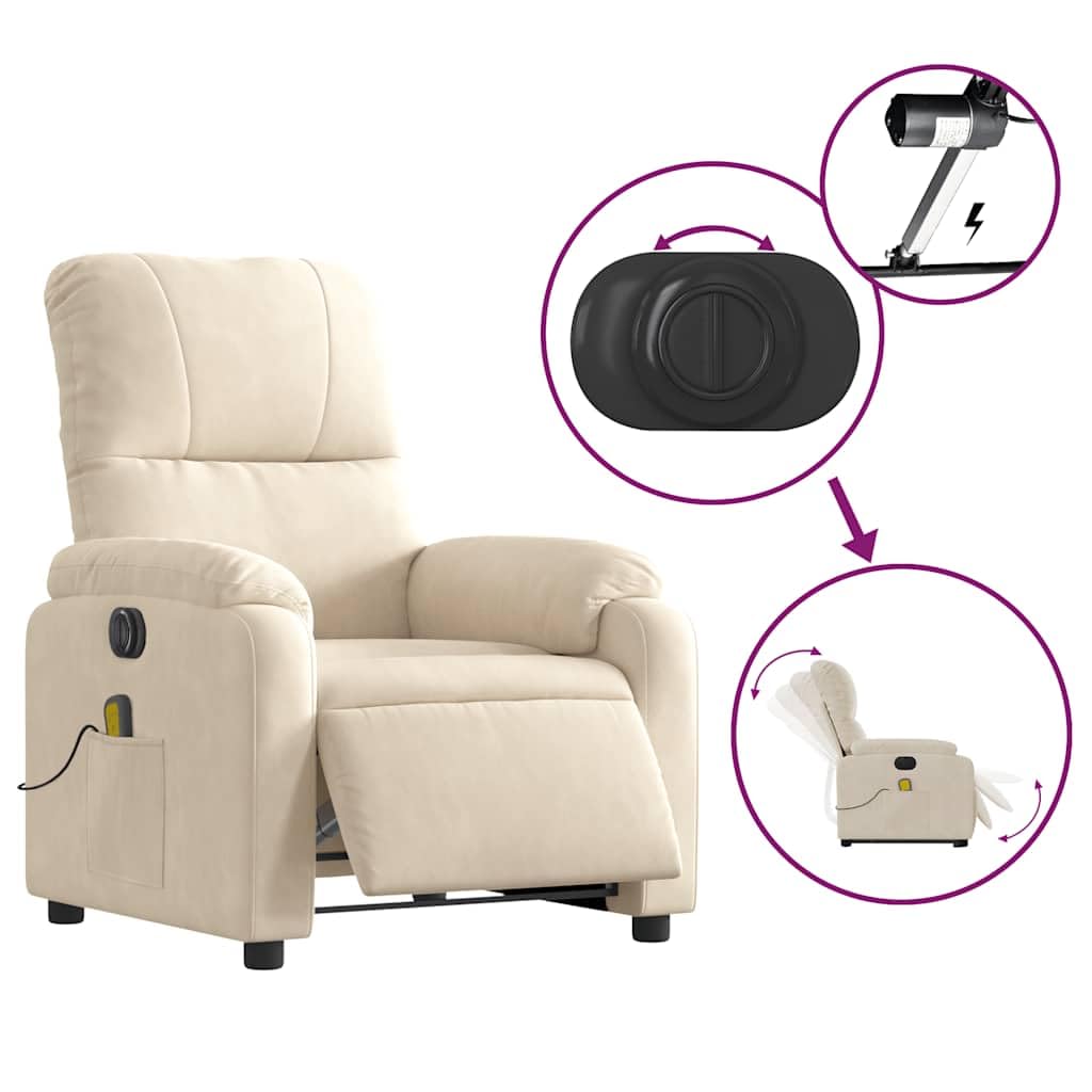 Massagesessel, elektrisch, beige, aus Mikrofaser, mit 6 Vibrationspunkten, Hebe- und Neigungsfunktion 135 Grad, stabiler Rahmen und Tasche
