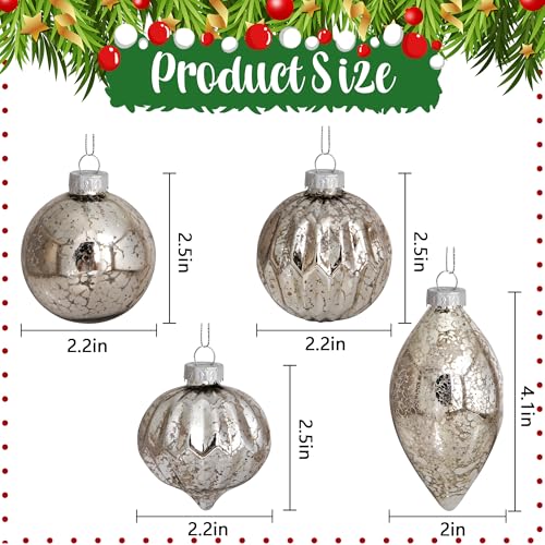 Deloky DL-HANGING-XMAS-BALL-FINIALS 8 Pcs Mercury Glass Christmas Hanging Ornaments- Christmas Balls Finials Glass Ornaments For Tree- Vintage Silver Christmas Ball Drop Tree Ornaments thumb #1