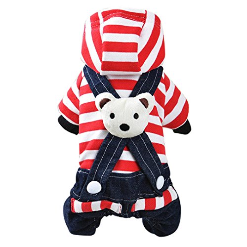 vmree Dog Apparel, Small Pet Dog Cat Puppy Dress Strap Denim Skirt Clothes Apparels (M, Red-B)