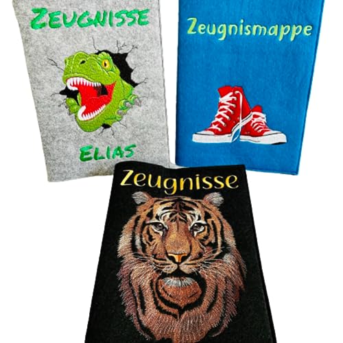 Zeugnismappe aus Filz – mit A4 Sichtbuch – personalisiert – Einschulung, Schulanfang, Schulabschluss, Geschenk für Kinder & Erwachsene – Mappe für Zeugnisse – viele Designs