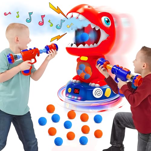 Jouet de tir Dinosaure pour garçons 4-6 Ans+ – Cibles Mobiles, Effets sonores et vaporisation, Dinosaure pour Enfants 3-7 Ans avec 2 Pistolets et 24 balles en Mousse, Cadeau garçon 5 Ans et Filles