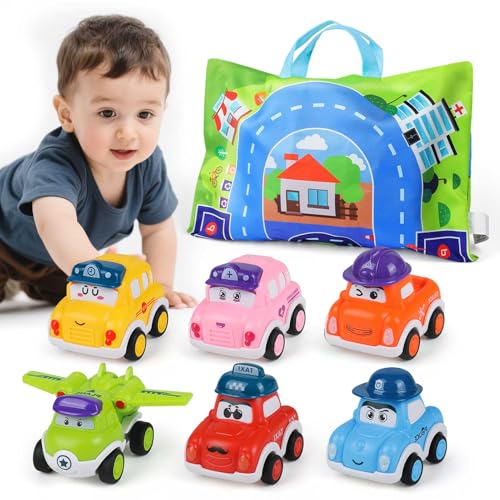 Norkbeng Carro brinquedo para bebé, puxe o carro, 6 peças de brinquedos de veículos de fricção para empurrar e transportar, presente de camião para 3 4 5 anos crianças
