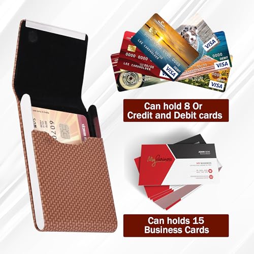 Image of Felstar Customised /Personlised Name Engraved Pu Leather & Metal Unisex RFID Blocking Business Visiting Wallet Card Holder for Men & Women /Gift Your Loved Once on Any Occasion (S D Brown Customise)