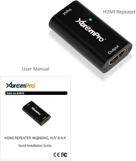 4K Extender HDMI Repeater Up to 130 Ft Supporting 2.0, 3D 4Kx2K@60Hz & 30Hz, YUV 4:4:4 - Black (61022)