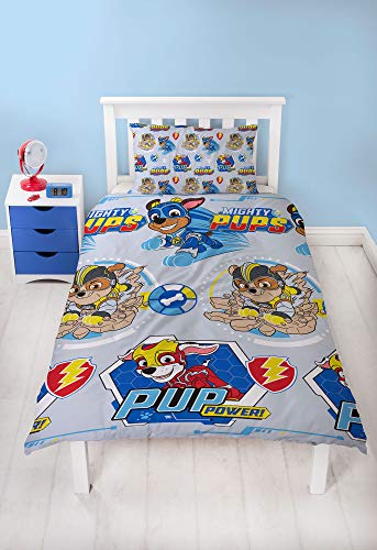 Character World Parure de lit réversible avec Housse de Couette et taie d'oreiller Assortie Motif Super Pups Pat' Patrouille