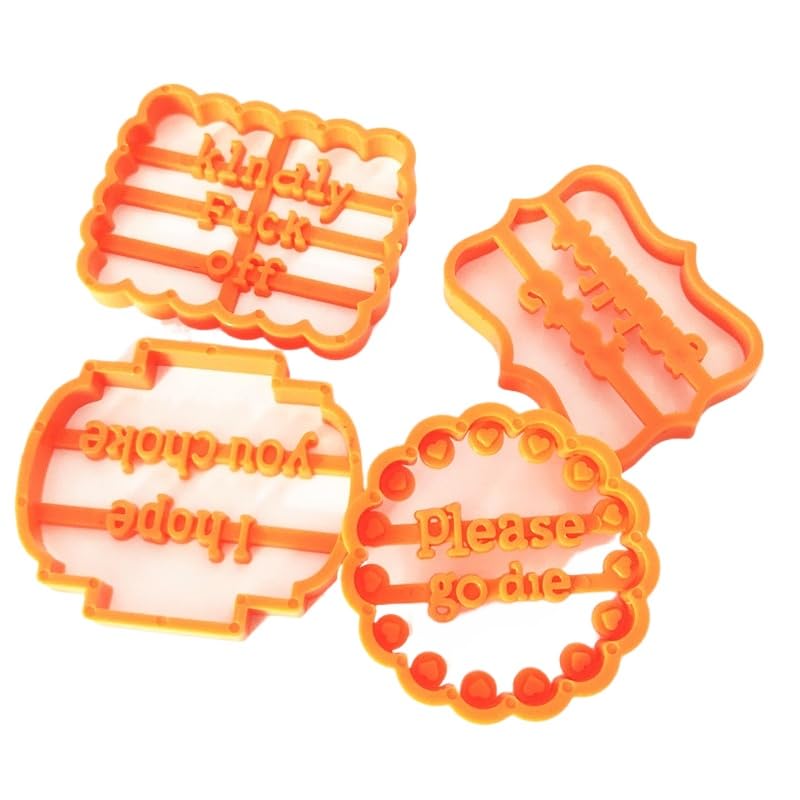 Juego de 4 moldes de galletas divertidos para hornear moldes de galletas con refranes groseros, palabras de cuss, cortadores de galletas con frases divertidas e irreverentes, moldes de galletas con