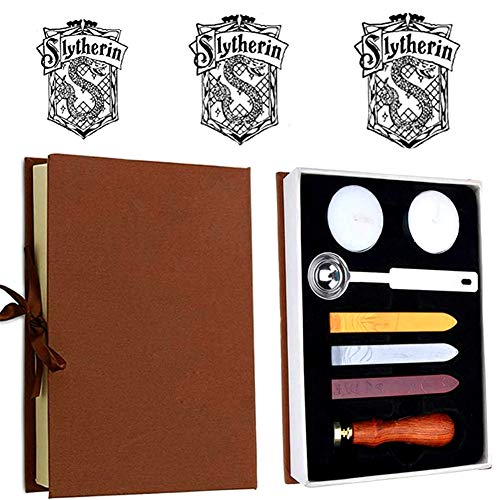Sello de cera, ANBOSE Sello de cera para el tema de la escuela de magia, 7 piezas que incluyen 1 mango de madera con cabeza de cobre, 3 piezas de cera, 1 cuchara para fundir y 2 piezas de velas Cover