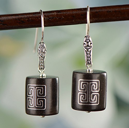 GAOQIAN Plata de Ley joyería Retro Pendientes Lady Pendientes de Madera de ébano, 1