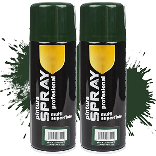Etrexonline Pintura Spray Multicolor Profesional 400ml Adecuado Metal Madera Y Plástico - Color Verde Carruajes Paquete De 2