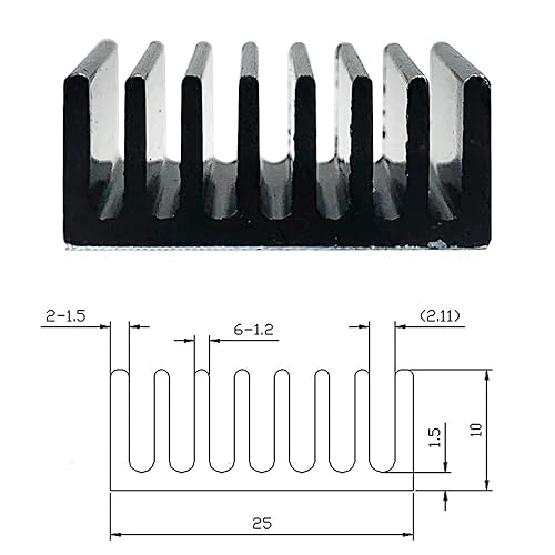 Miniatura 5 de Disipador de calor de aluminio negro con cinta adhesiva conductora térmica, enfriador de disipador de calor de 25 × 25 × 0.394 in para enfriar VRM