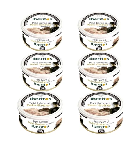 Pack 6 - Iberitos Paté Ibérico con Pasas y Pedro Ximénez 250 g – Fusión Dulce-Salada Gourmet – Hígado, Carne y Grasa de Cerdo Ibérico - Sin Gluten