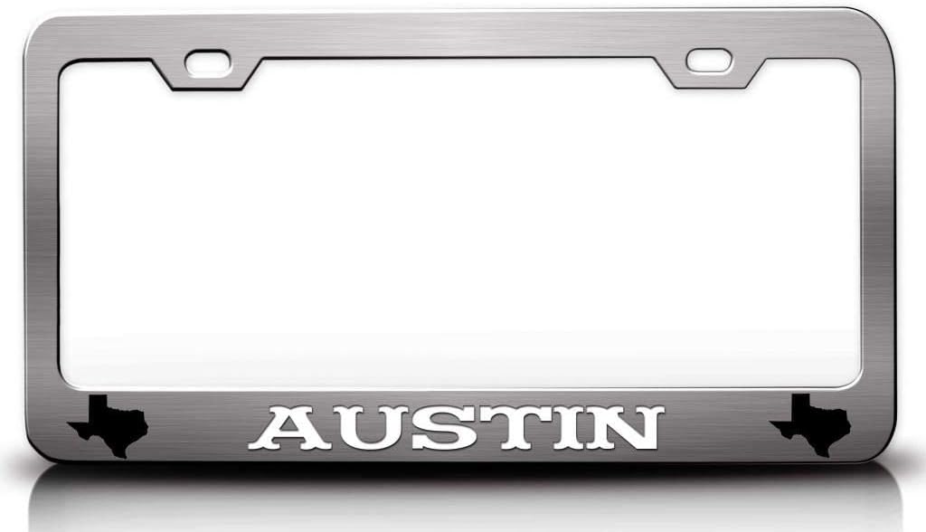 Austin Texas Map Metal Car SUV Truck License Plate Frame Ch m4