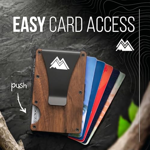 Image of Mountain Voyage Co Minimalist Wallet for Men - Slim RFID, Scratch Resistant, Natural Walnut Wood Credit Card Holder & Money Clip, Easily Removable Money & Cards, Mens Wallets