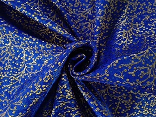 Tissu brocart de soie bleu roi or au mètre BRO846 pour couture jacquard haut de gamme