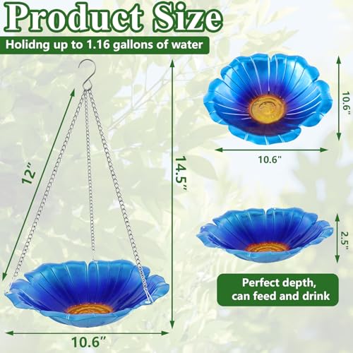 Aifanss 2 Pack Hanging Bird Bath for Outdoors, 11 Inch Metal Bird Feeder Water Bowl with Rust-Proof Stainless Steel Chains Flower Shape Hanging Birdbaths Feeder for Outside Garden Yard Patio Decor - Thumbnail 3