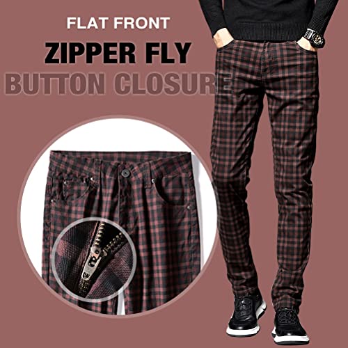 IDEALSANXUN Mens Plaid Dress Pants Chino Stright Leg Slim Fit Skinny Pants2