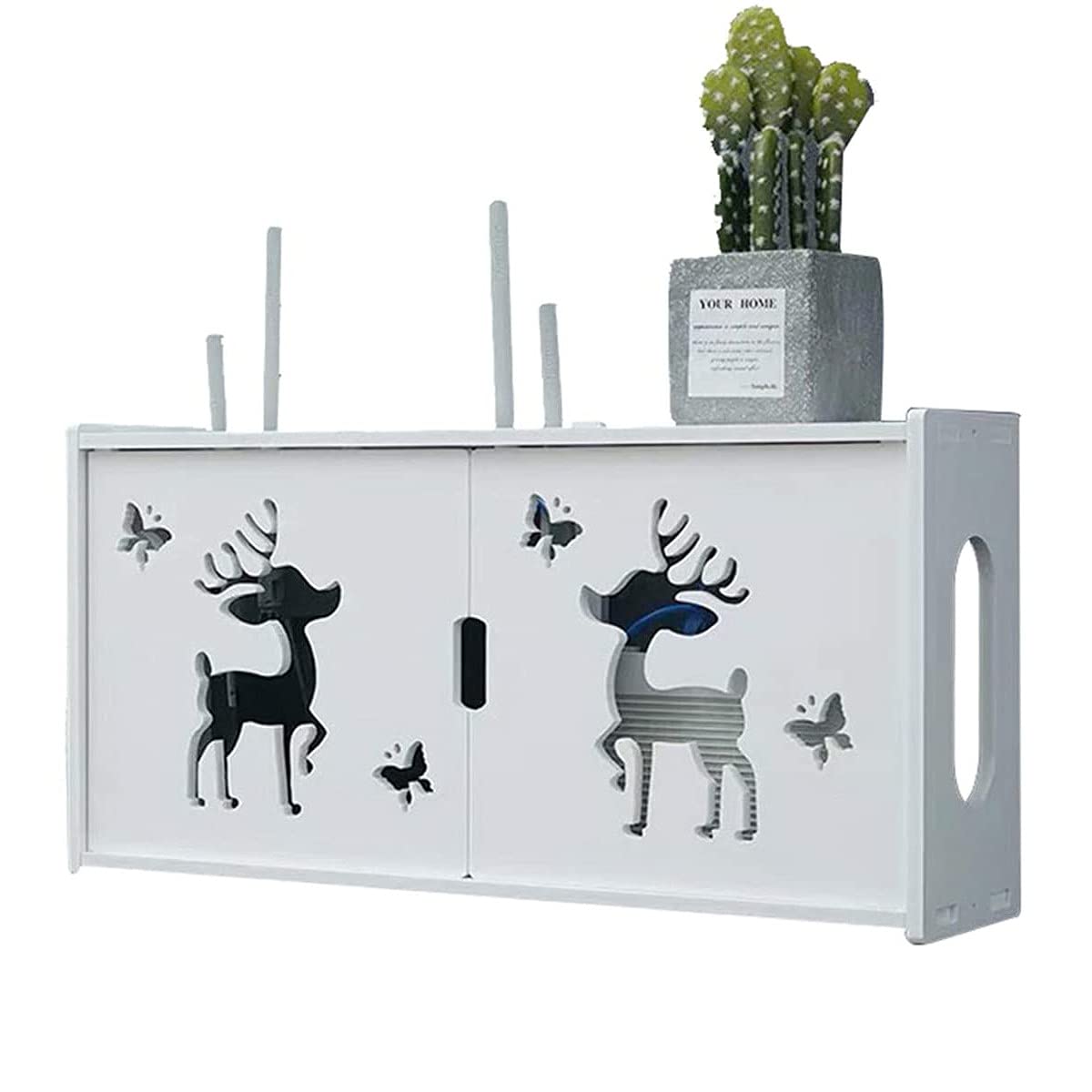 Scatola Organizzatore A Muro Per Router WiFi E Cavi, In Legno-plastica Bianca, 48x11x31,5 Cm