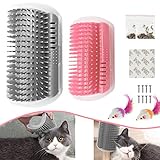 Katzenbürste Wand Katzen Massage Ecke Bürste Katze mit Katzenminze Tasche Montageschrauben und Doppelseitigem Klebeband für Katzen Hunde 2 Stück
