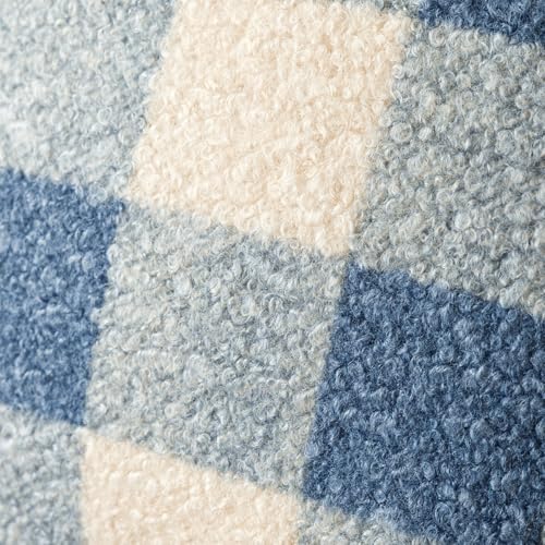 Image of Foindtower Pack of 2 Soft Faux Fur Boucle Throw Decorative Pillow Covers Fuzzy Accent Check Cushion Sherpa Boho Farmhouse Pillowcase for Couch Sofa Bed Living Room Home Decor 20x20 Inch,Dusty Blue