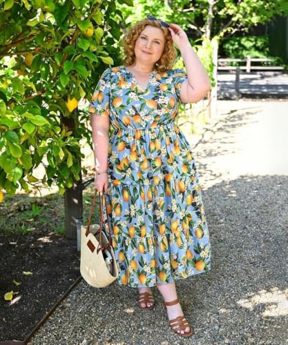 Image of TIYOMI Women Plus Size Dress Boho V Neck Short Sleeve Beach Maxi Dresses Floral /Stripe /Leaves /Lemon XL-5XL