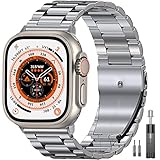 EPULY Compatible with Apple Watch Band 49mm 45mm 44mm 42mm 41mm 40mm 38mm, Business Stainless Steel Metal Watchband for iWatch Strap Ultra SE Series 8 7 6 5 4 3 2 1 Men (Silver, 45mm 44mm 42mm)