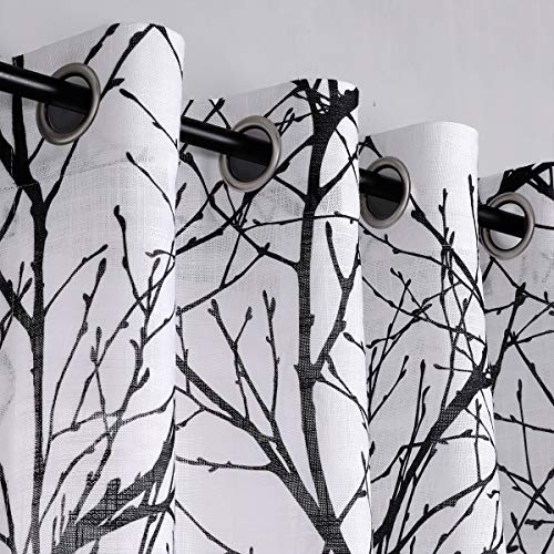Fmfunctex Black White Sheer Curtains For Living-Room 96" Long Tree Branch Window Draperies For Bedroom Modern Print Semi-Sheer Curtain Panels 2 Panels, Grommet Top #TOP3