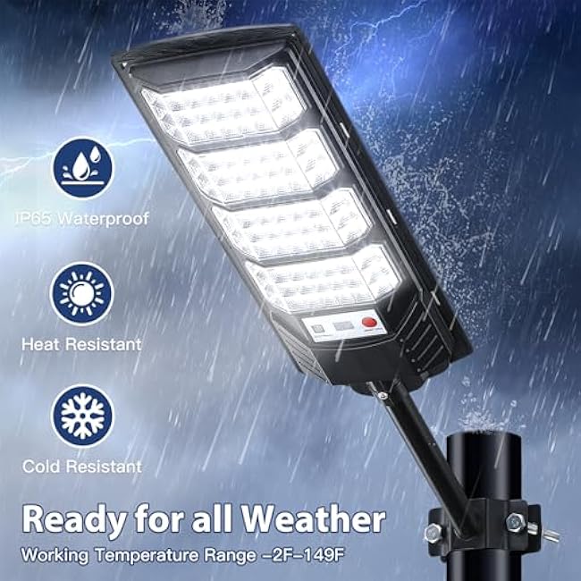 4 Pack Solar Street Lights Outdoor Waterproof, 20000LM 6500K LED Solar Motion Sensor Light Outdoor, Dusk to Dawn Flood Lights Remote Control, Commercial Area Parking Lot Light