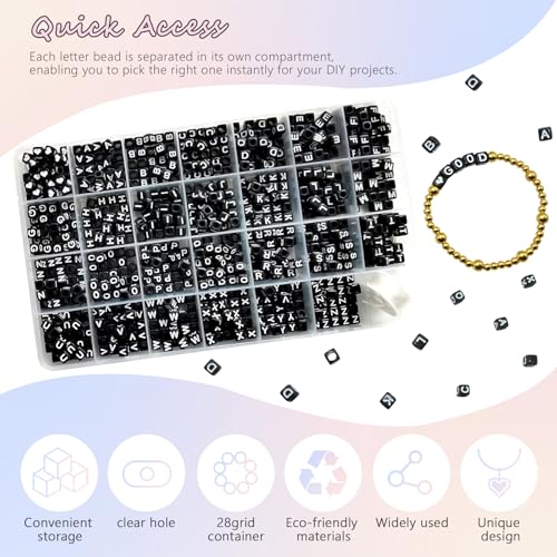 Image of Amaney 810pcs Black Letter Beads 6x6mm Cube Acrylic Alphabet Beads and Cristal Line for Jewelry Making Bracelets Necklaces Key Chains