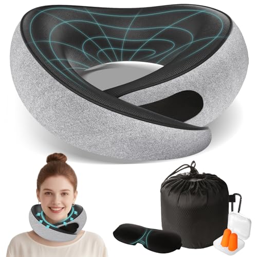 FIOGIKO Travel Neck Pillows for Airplanes - 360° Ergonomic Memory