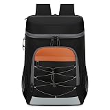Isolierter Lunch-Rucksack, Schwarz und Orange, Kühltasche mit Bungee-Tasche vorne und seitlichen Netztaschen