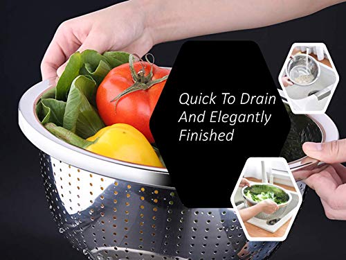 metal Colander Stainless Steel - pasta strainer for kitchen, Ideal for Vegetables Fruits or salad mixing, Heavy Duty & Dishwasher Safe (12.6" Diameter x 5.04" High)