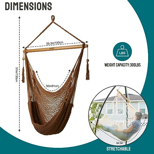 JoyView Hammock Chair with Spreader Bar Caribbean Hammock Swing Chair 300 LBS Weight Capacity XL Rope Hanging Chair for Outdoor Indoor Garden Yard - Brown by JoyView - Used condition - Image 3