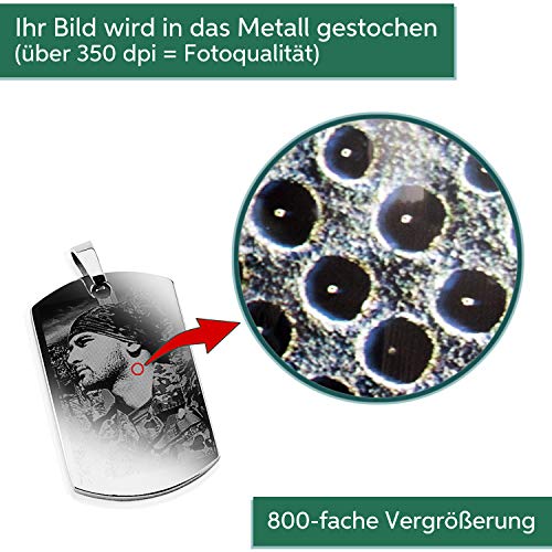 Diamandi Dog-Tag Kette mit Foto-Gravur I Ihr Bild + Text gravieren I Ketten-Anhänger Silber