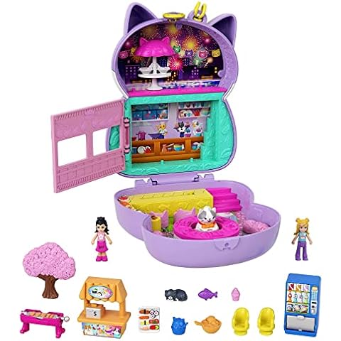 Polly Pocket Sushi Shop Cat Compact​​​, Japanese Sushi-Themed Playset with 2 Micro Dolls & 12 Accessories, Toy Gift for Ages 4 Years Old & Up, HCG21 Cover