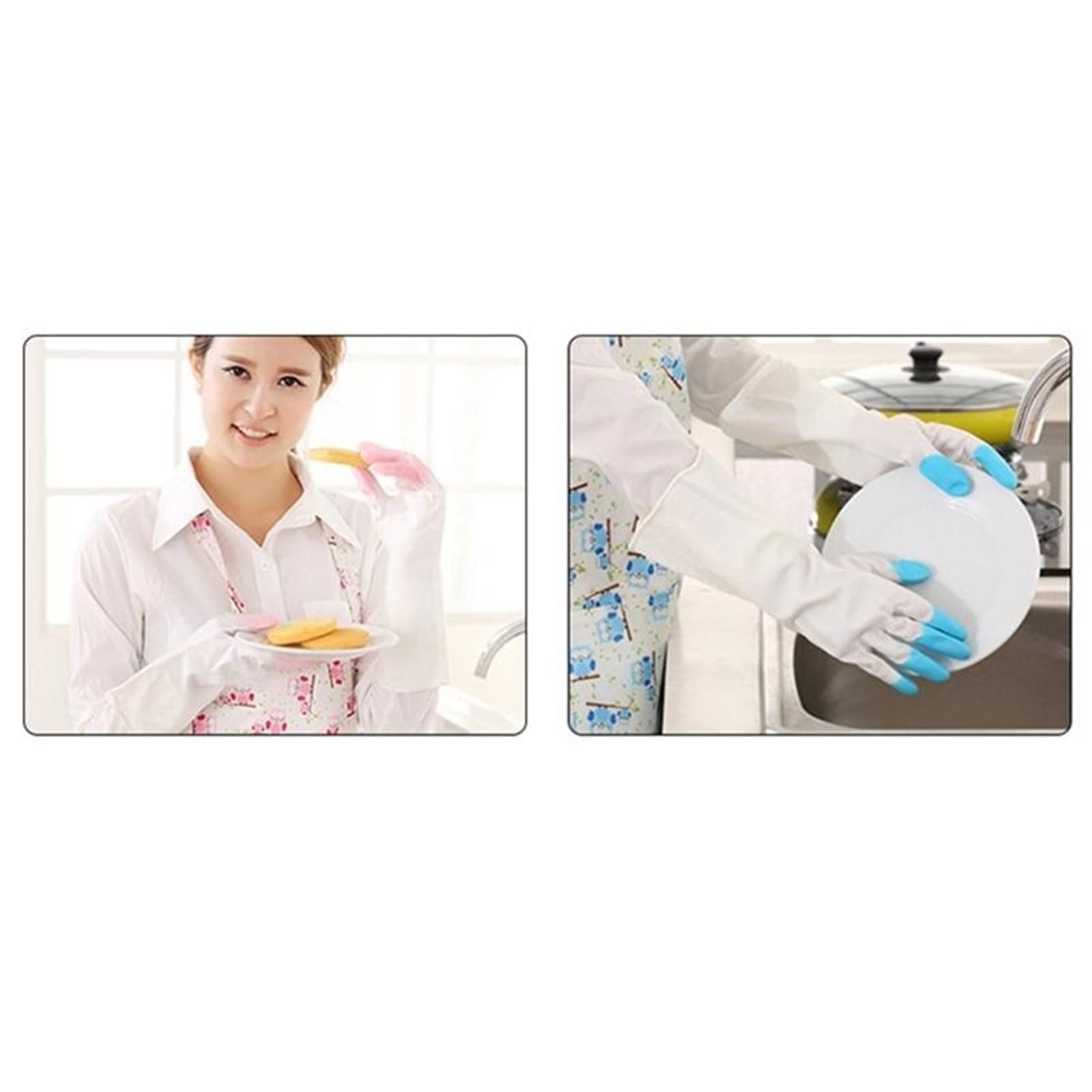 Guantes domésticos de lavado de caucho impermeable Washing Gloves Latex Gloves Kitchen(Roze)