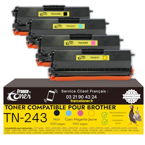 Toner TN-243 pack de 4 pour imprimantes Brother HL-L3230CDW MFC-L3710CW MFC-L3770CDW DCP-L3550CDW