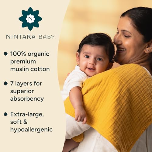 Image of NINTARABABY Burp Cloths - 100% Organic Muslin Cotton, Pack of 3