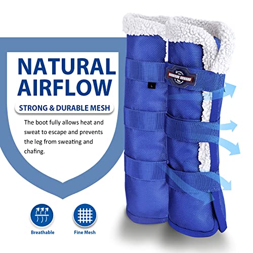 Image of Harrison Howard Horse Fly Boots Summer Protection with Fleece Trim to Eliminate Rubbing Comfortable and Ventilating Mesh Leg Guards Sold in Pair Deep Blue L