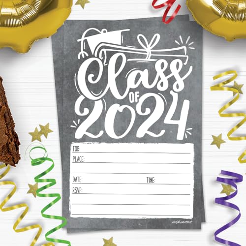 Chalkboard Graduation Invitations 2024 With Envelopes - 20 Count - Grad Party Invites For Class of 2024 - Thumbnail 3